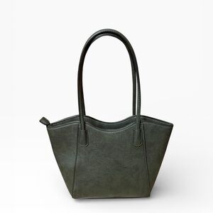 Mini Me Chic Dark Green Tote Bag leopard print interior double handles